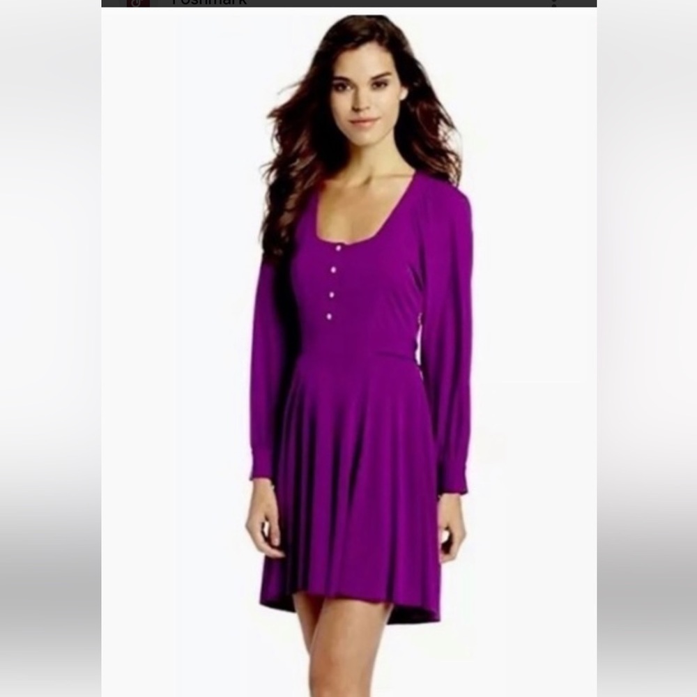 Juicy couture purple Brigette mini dress gold button belt tie size medium
